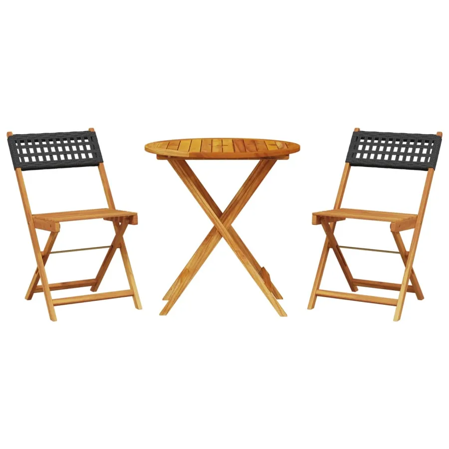 Ensemble de bistro 3 pcs noir résine tressée et bois massif - 2