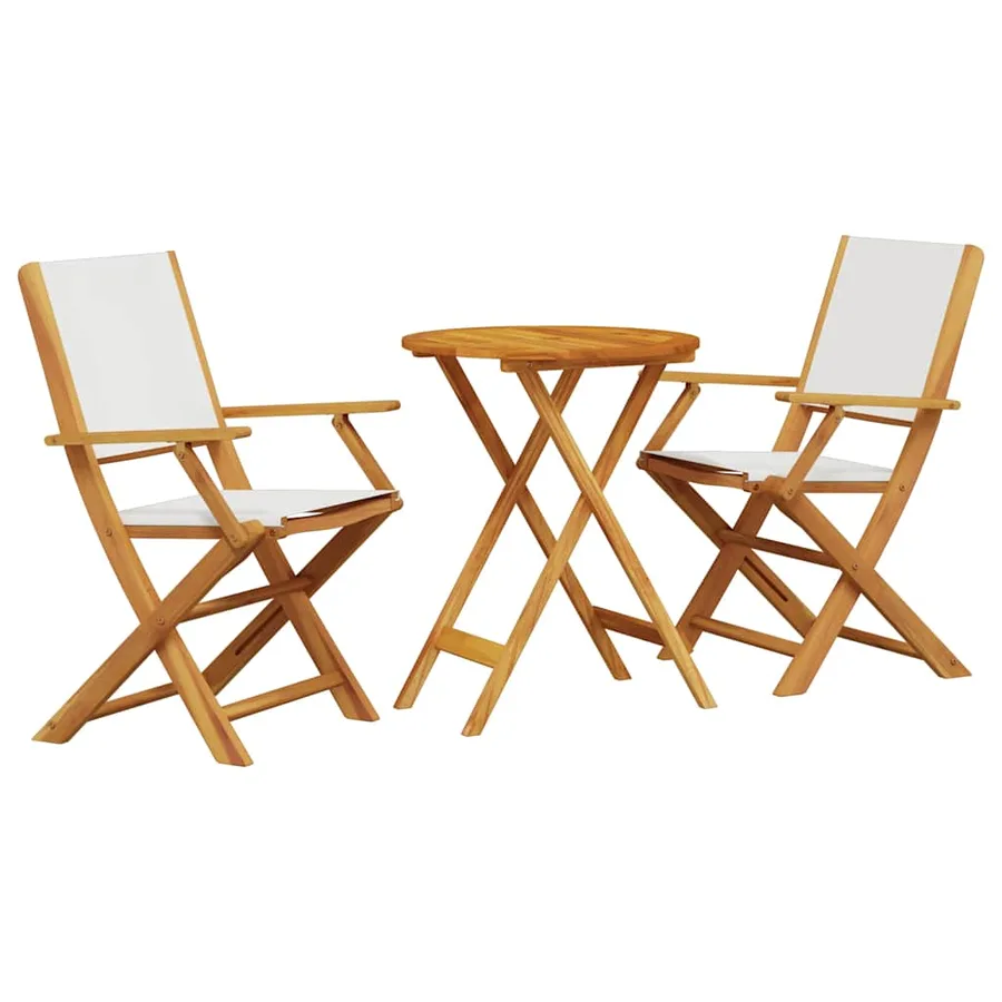 Ensemble de bistro 3 pcs blanc crème tissu et bois massif - 2