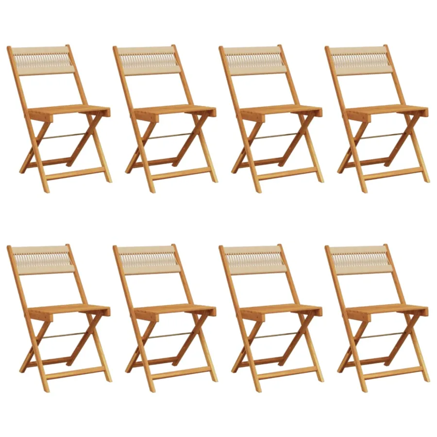 Chaises de jardin pliantes lot de 8 beige bois d'acacia massif - 2