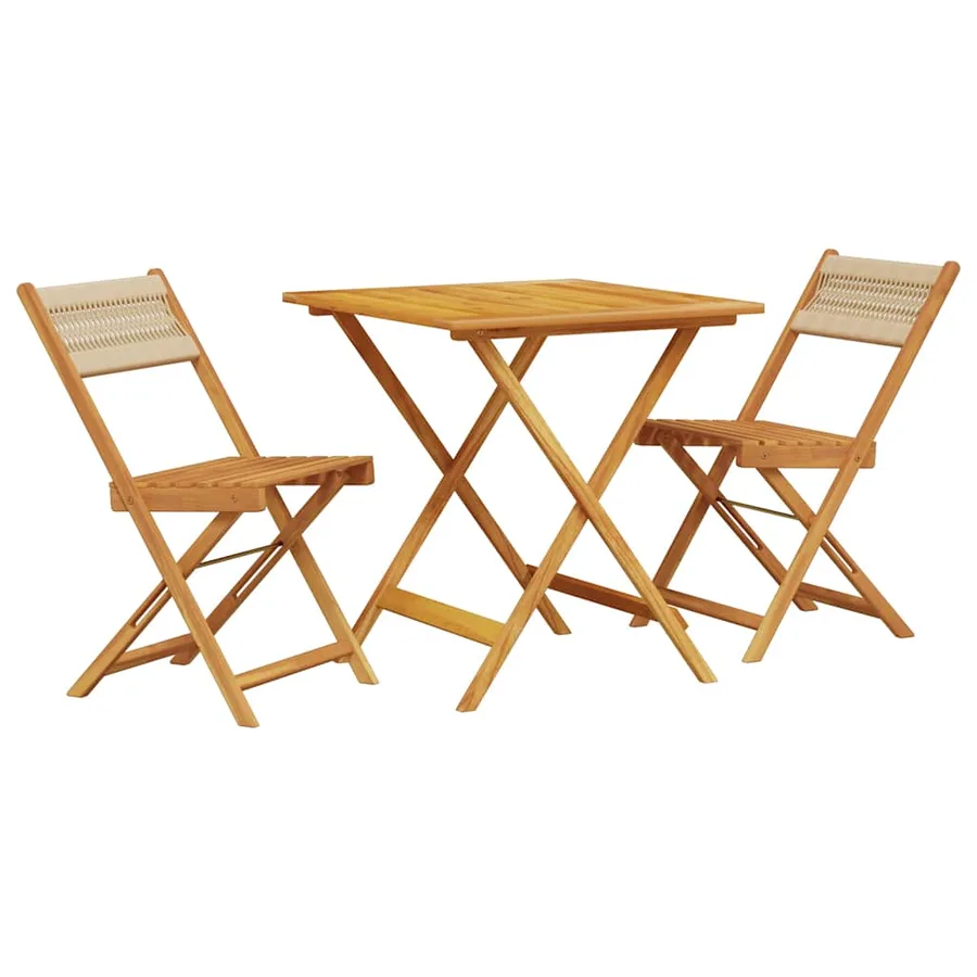 Ensemble de bistro 3 pcs beige polypropylène et bois massif - 2
