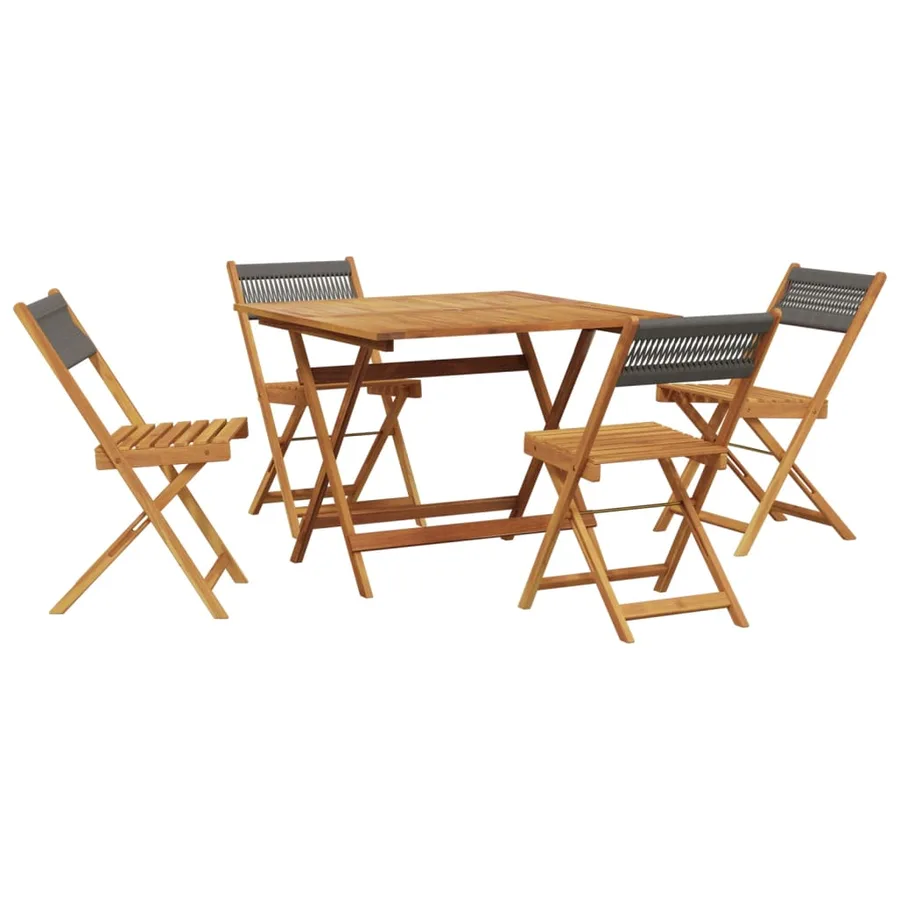 Ensemble à manger de jardin 5pcs gris polypropylène bois massif - 2