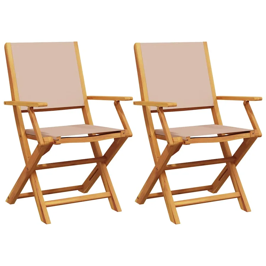 Chaises de jardin lot de 2 taupe bois d'acacia massif et tissu - 2