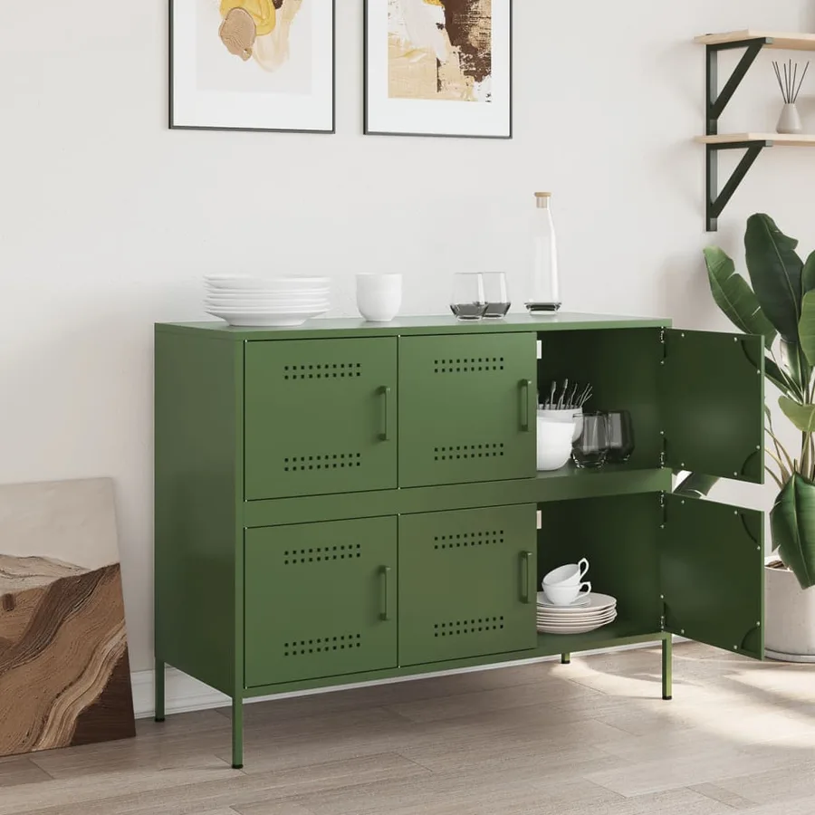 Buffet vert olive 100,5x39x79 cm acier - 3