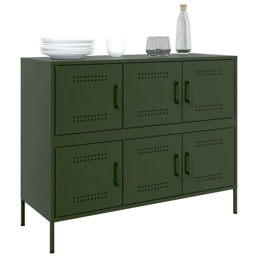 Buffet vert olive 100,5x39x79 cm acier - 4