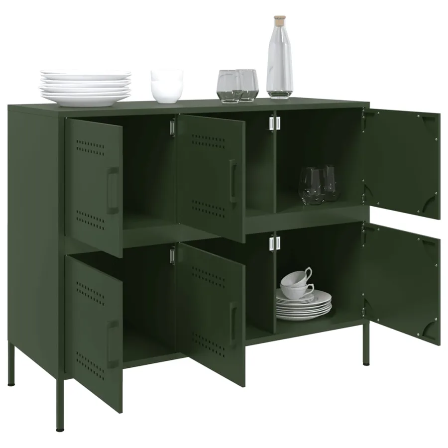 Buffet vert olive 100,5x39x79 cm acier - 5