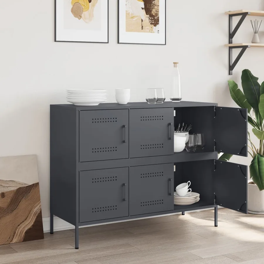 Buffet anthracite 100,5x39x79 cm acier - 3