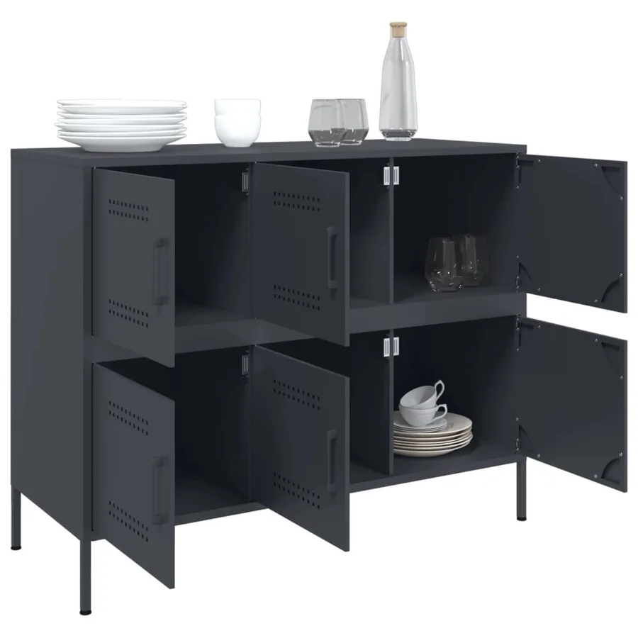 Buffet anthracite 100,5x39x79 cm acier - 4