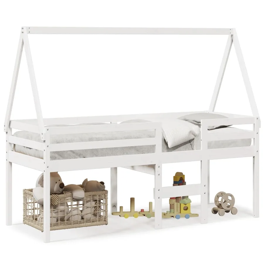 Lit haut sans matelas blanc 90x200 cm bois de pin massif - 2