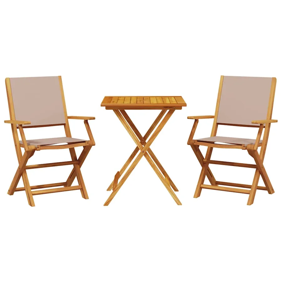Ensemble de bistro 3 pcs taupe tissu et bois massif - 2