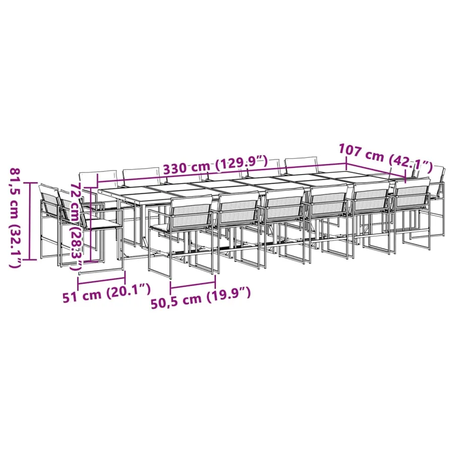Ensemble à manger de jardin avec coussins 17pcs blanc textilène - 8