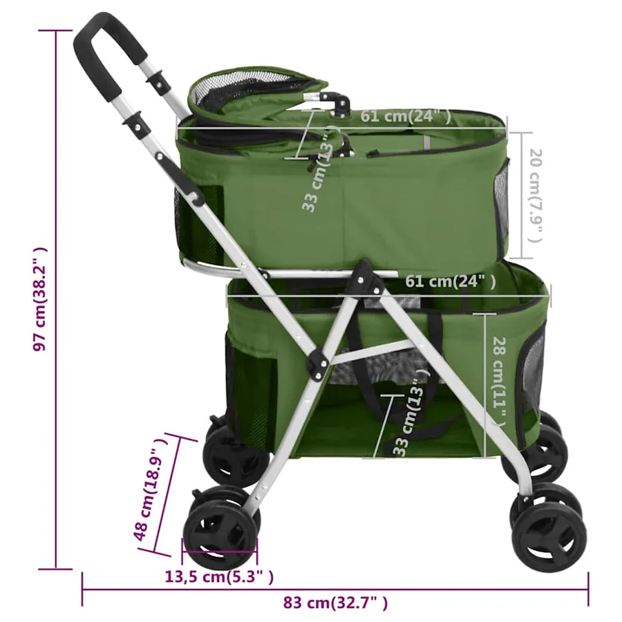 Poussette pour chien pliante à 2 niveaux Vert 83x48x97 cm - 14