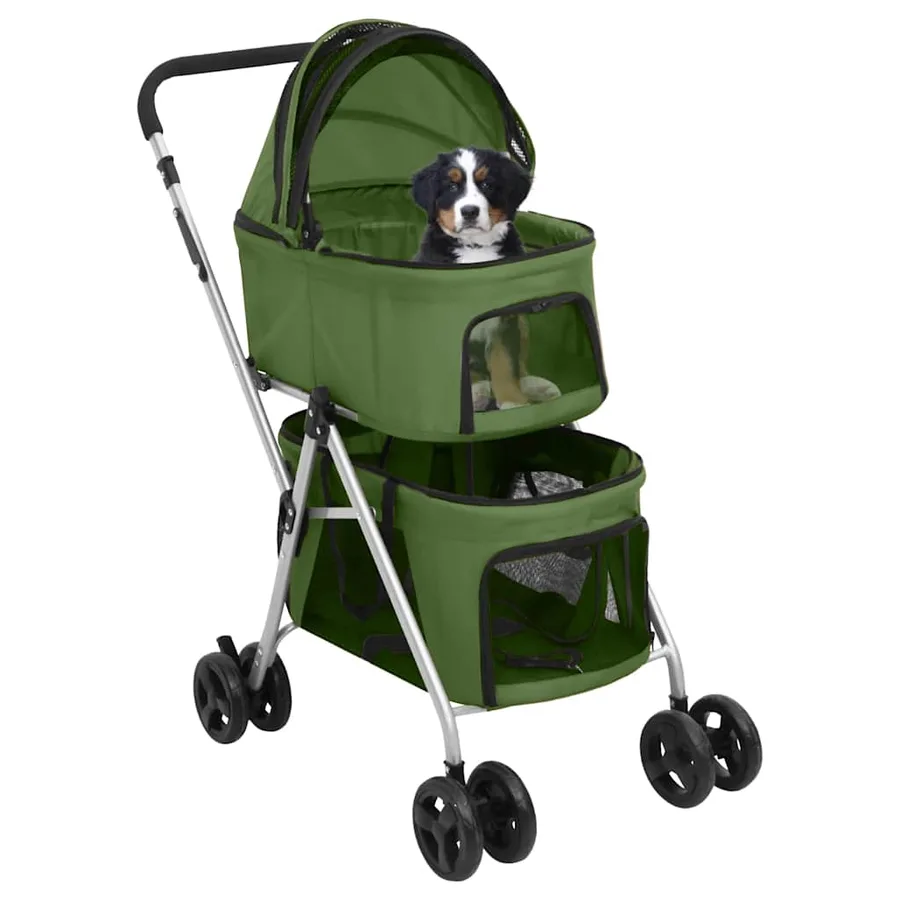 Poussette pour chien pliante à 2 niveaux Vert 83x48x97 cm - 2