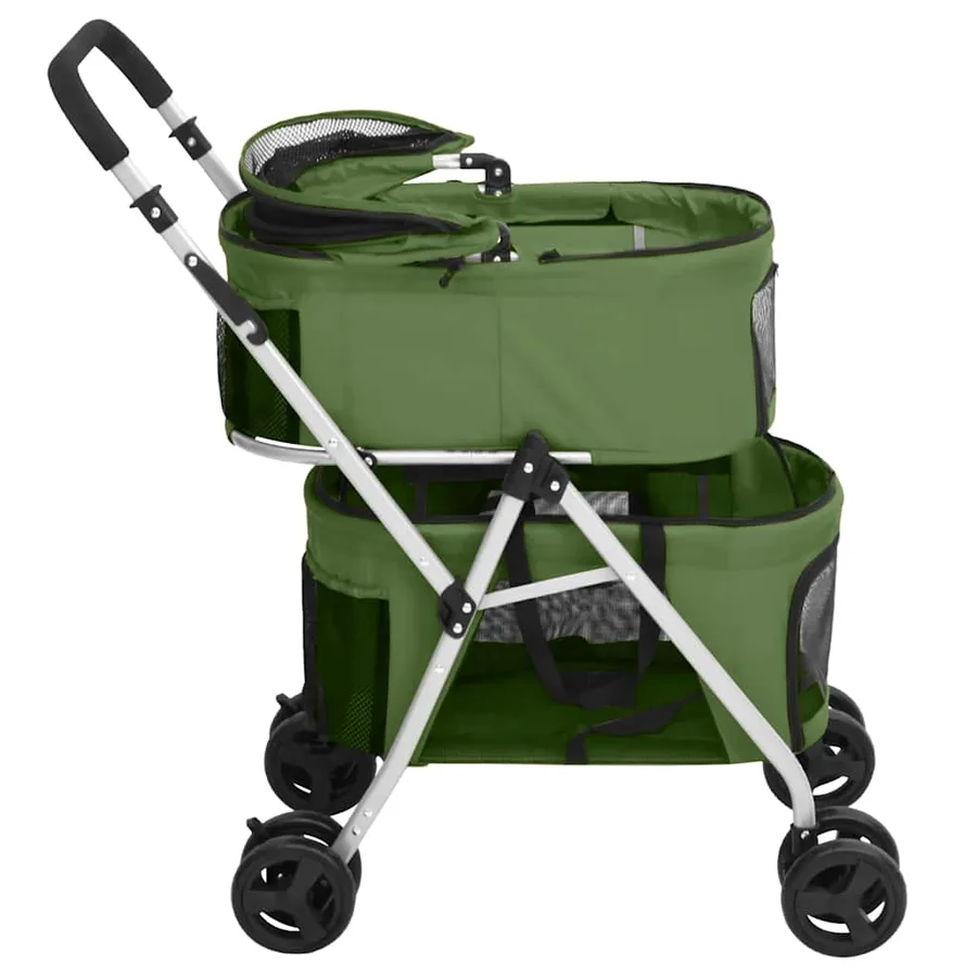 Poussette pour chien pliante à 2 niveaux Vert 83x48x97 cm - 4