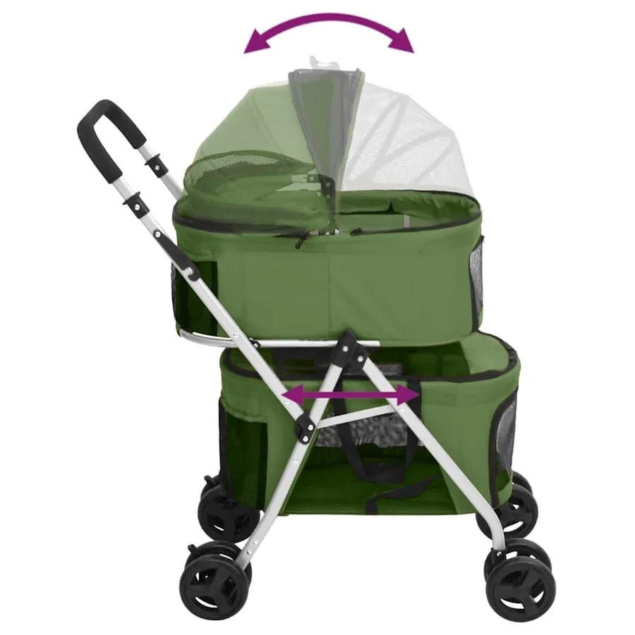 Poussette pour chien pliante à 2 niveaux Vert 83x48x97 cm - 6