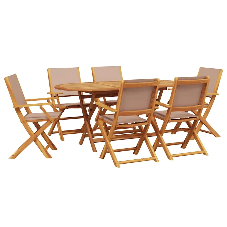 Ensemble à manger de jardin 7 pcs taupe tissu et bois massif - 2