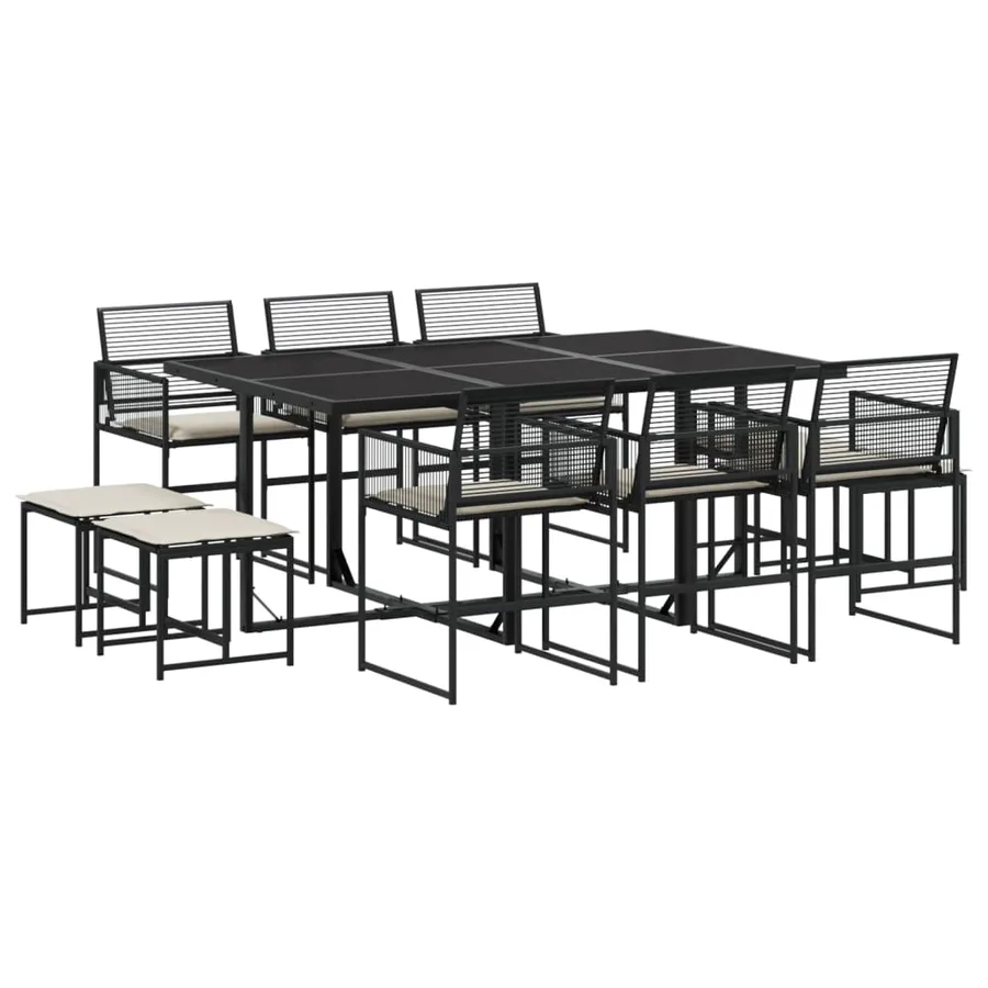 Ensemble à manger de jardin 11 pcs coussins noir résine tressée - 2