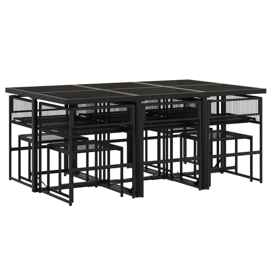 Ensemble à manger de jardin 11 pcs coussins noir résine tressée - 3