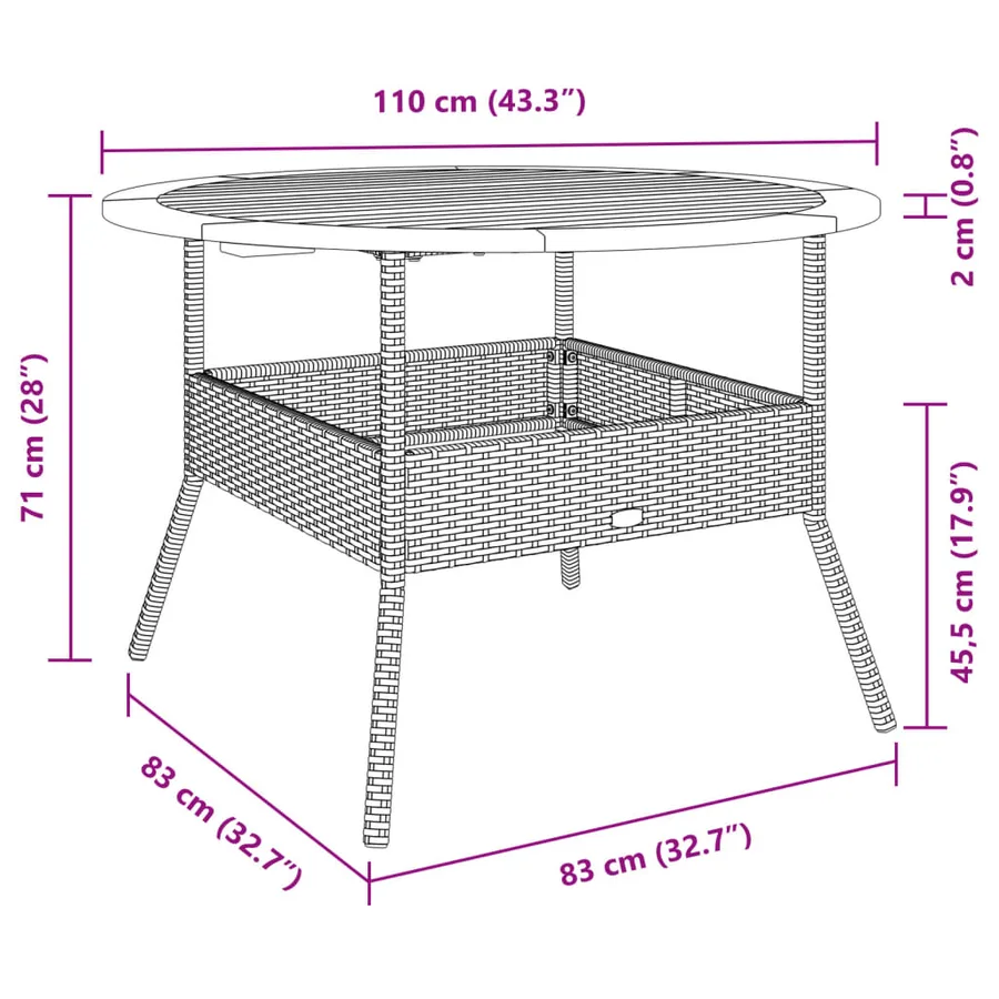 Table de jardin et dessus en bois d'acacia gris résine tressée - 10