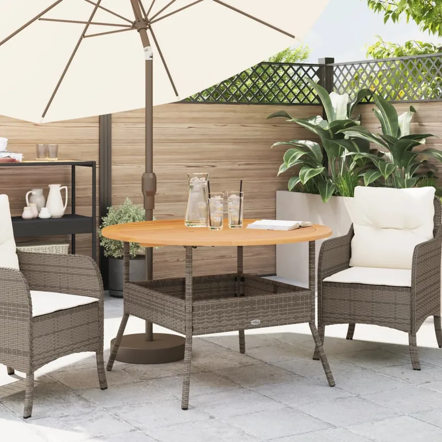 Table de jardin et dessus en bois d'acacia gris résine tressée - 3