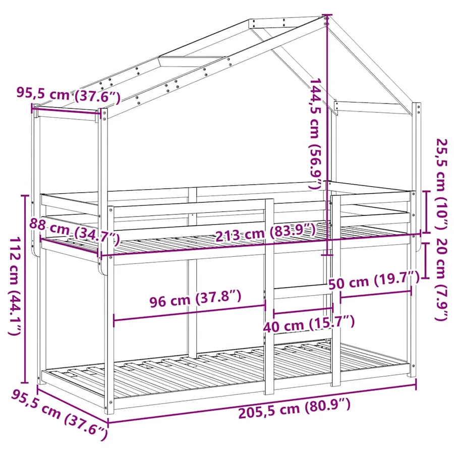 Lit superposé sans matelas 90x200 cm bois de pin massif - 12
