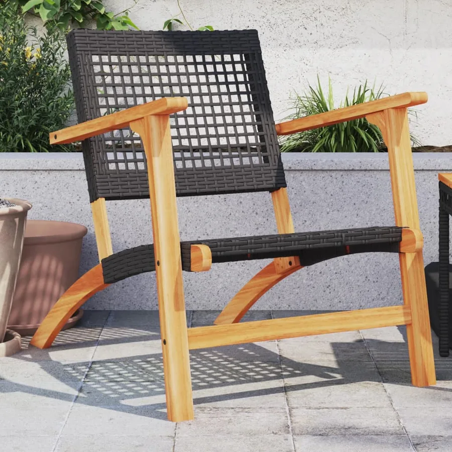 Chaises de jardin lot de 2 noir résine tressée et bois d’acacia