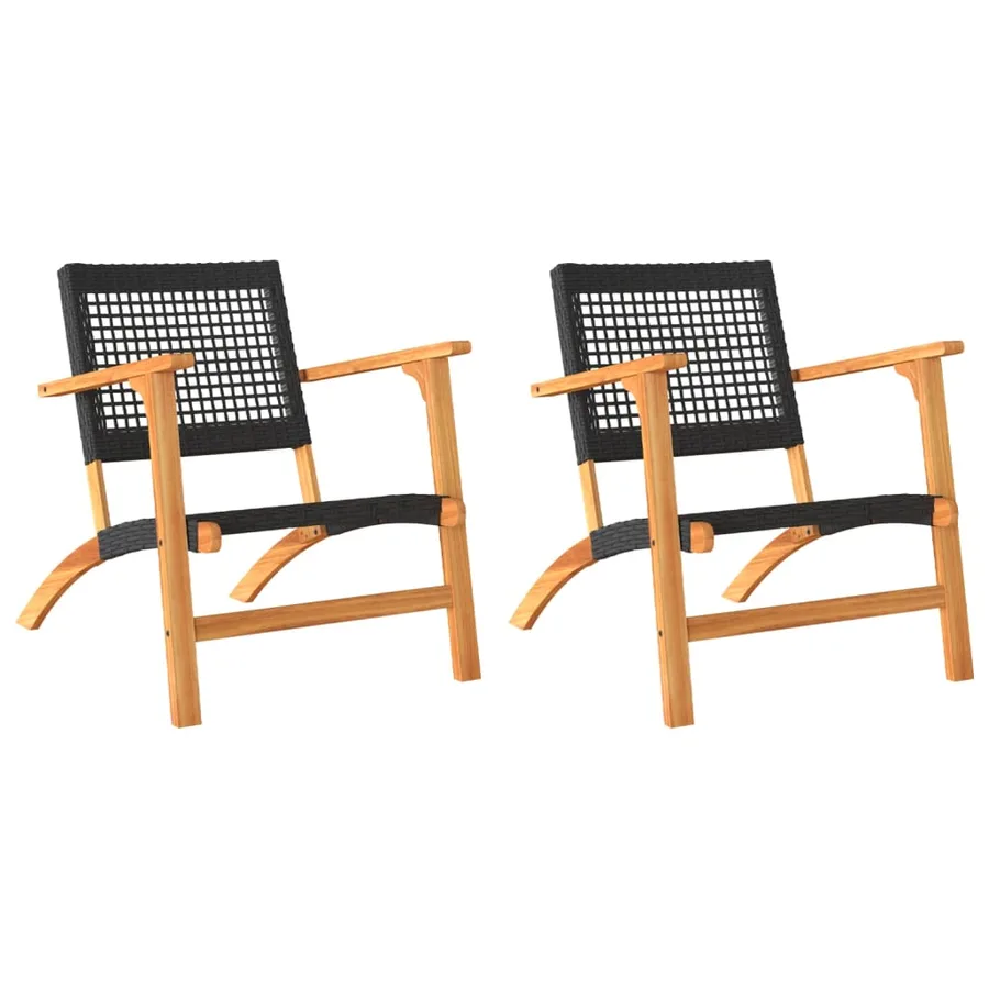Chaises de jardin lot de 2 noir résine tressée et bois d’acacia - 2