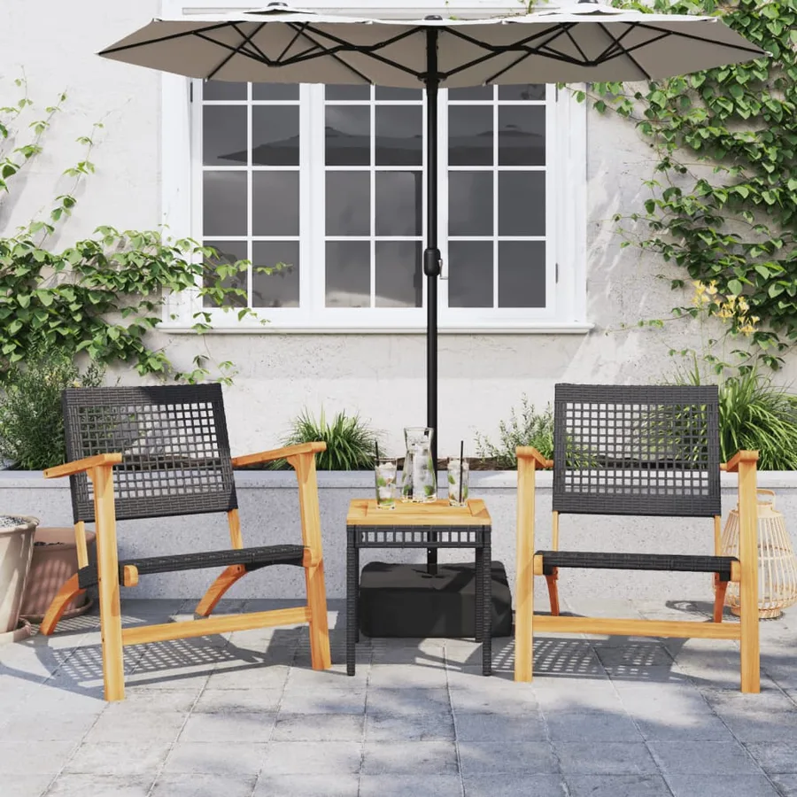 Chaises de jardin lot de 2 noir résine tressée et bois d’acacia - 3