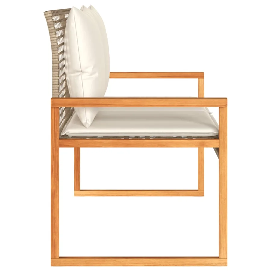 Banc de jardin avec coussin mélange beige résine tressée acacia - 5