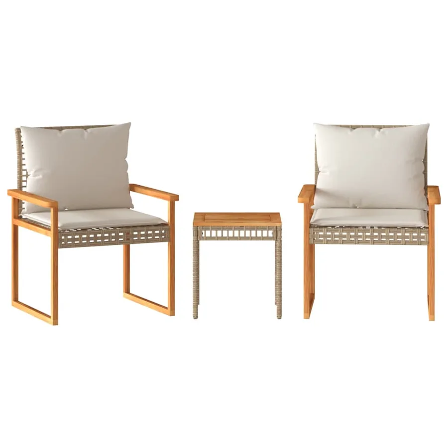 Ensemble de bistro et coussins 3 pcs mélange beige rotin acacia - 2
