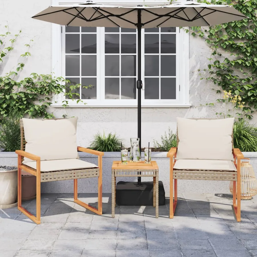 Ensemble de bistro et coussins 3 pcs mélange beige rotin acacia - 3
