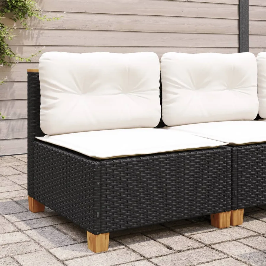 Canapé de jardin sans accoudoirs coussins noir résine tressée - 3