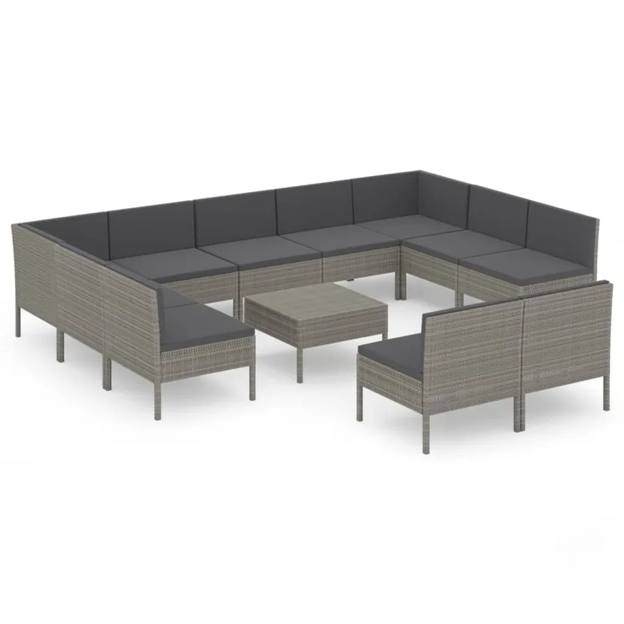 Salon de jardin 12 pcs avec coussins Résine tressée Gris - 2