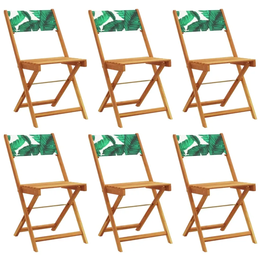 Chaises de jardin pliantes lot de 6 vert tissu et bois massif - 2