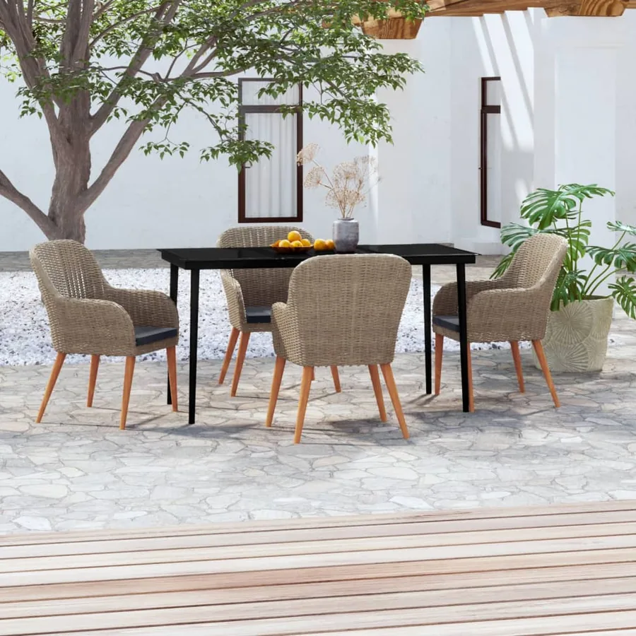 Ensemble à manger de jardin et coussins 5 pcs Marron