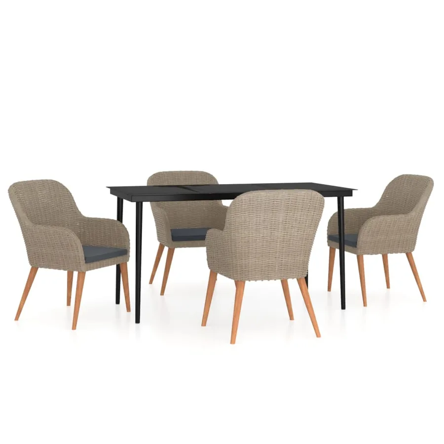 Ensemble à manger de jardin et coussins 5 pcs Marron - 2