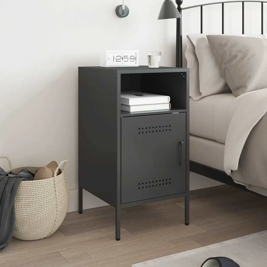 Table de chevet noir 36x39x68 cm acier - 3