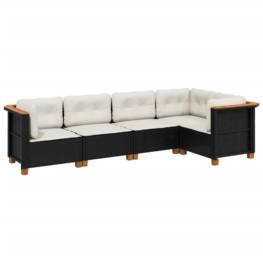 Salon de jardin 5 pcs avec coussins noir résine tressée - 2