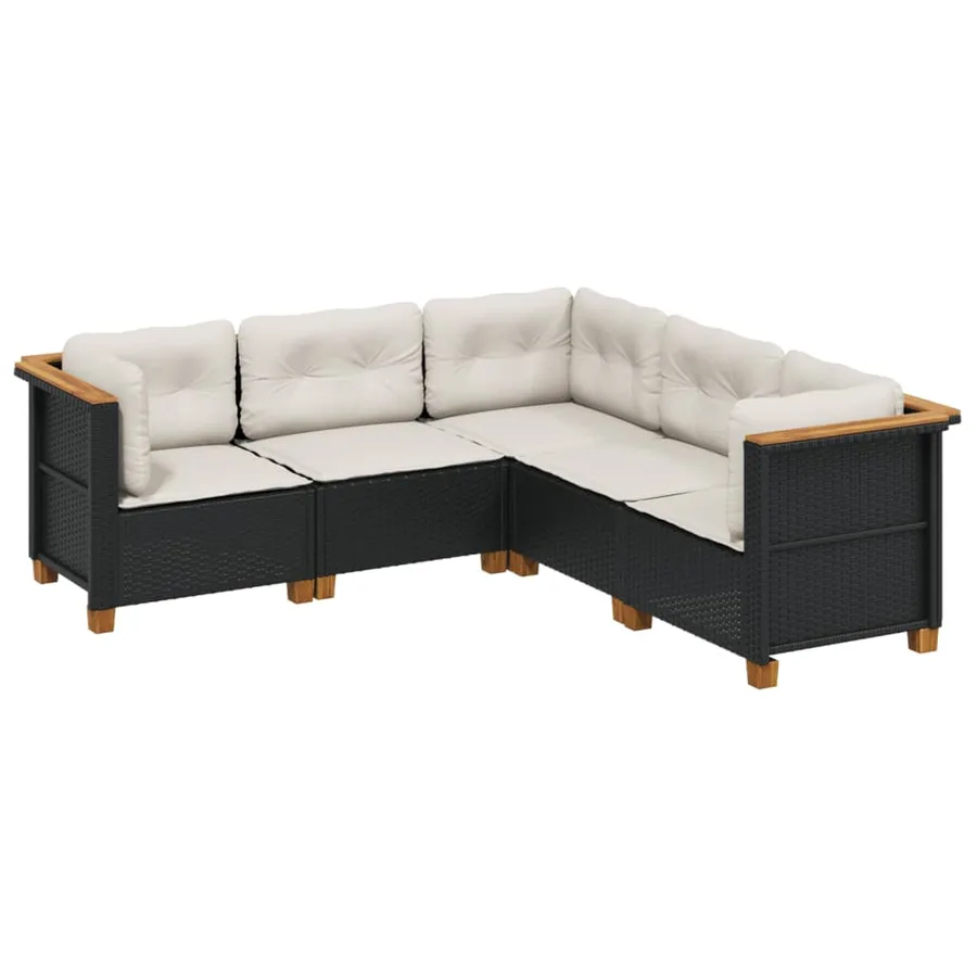 Salon de jardin 5 pcs avec coussins noir résine tressée - 2