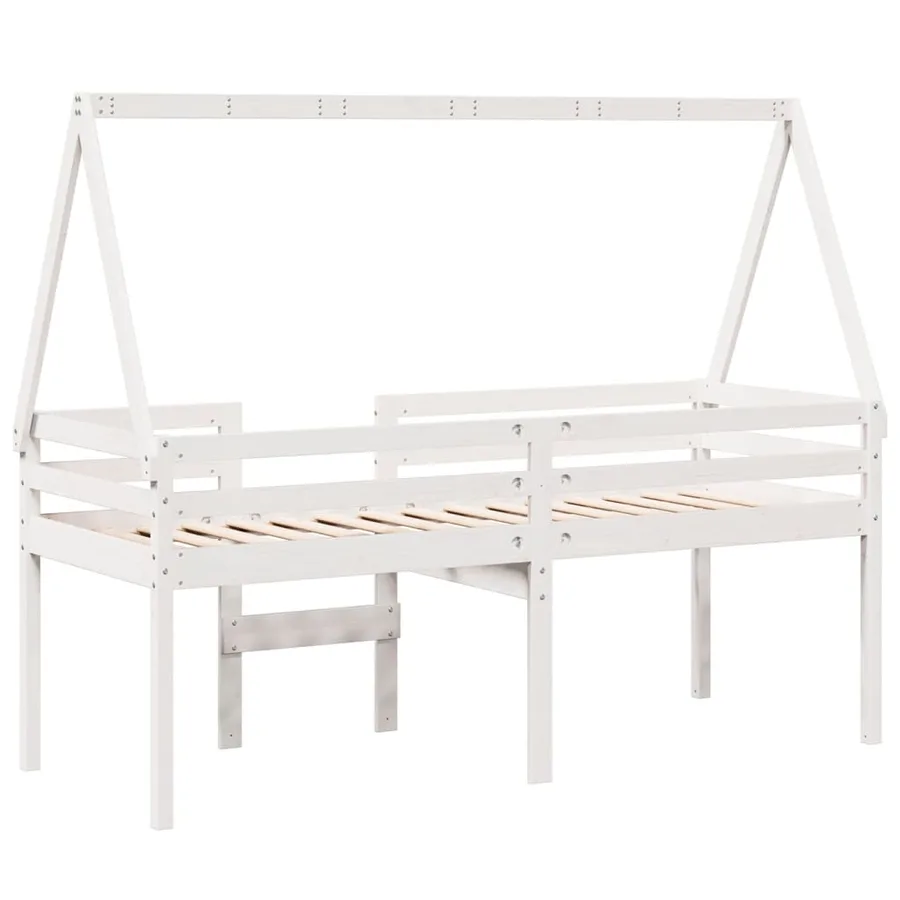 Lit haut sans matelas blanc 75x190 cm bois de pin massif - 8