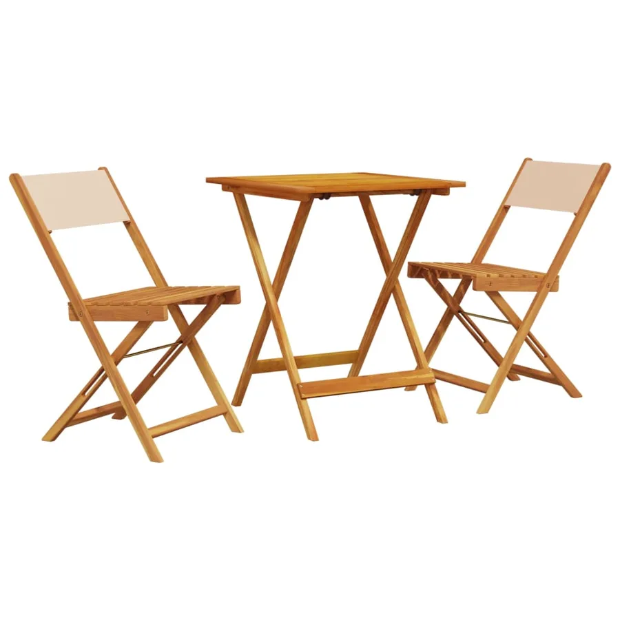 Ensemble de bistro 3 pcs beige tissu et bois massif - 2