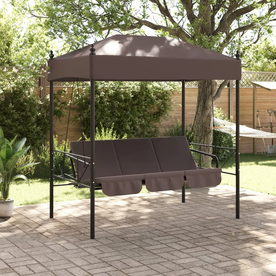 Balancelle de jardin avec auvent marron café acier - 3