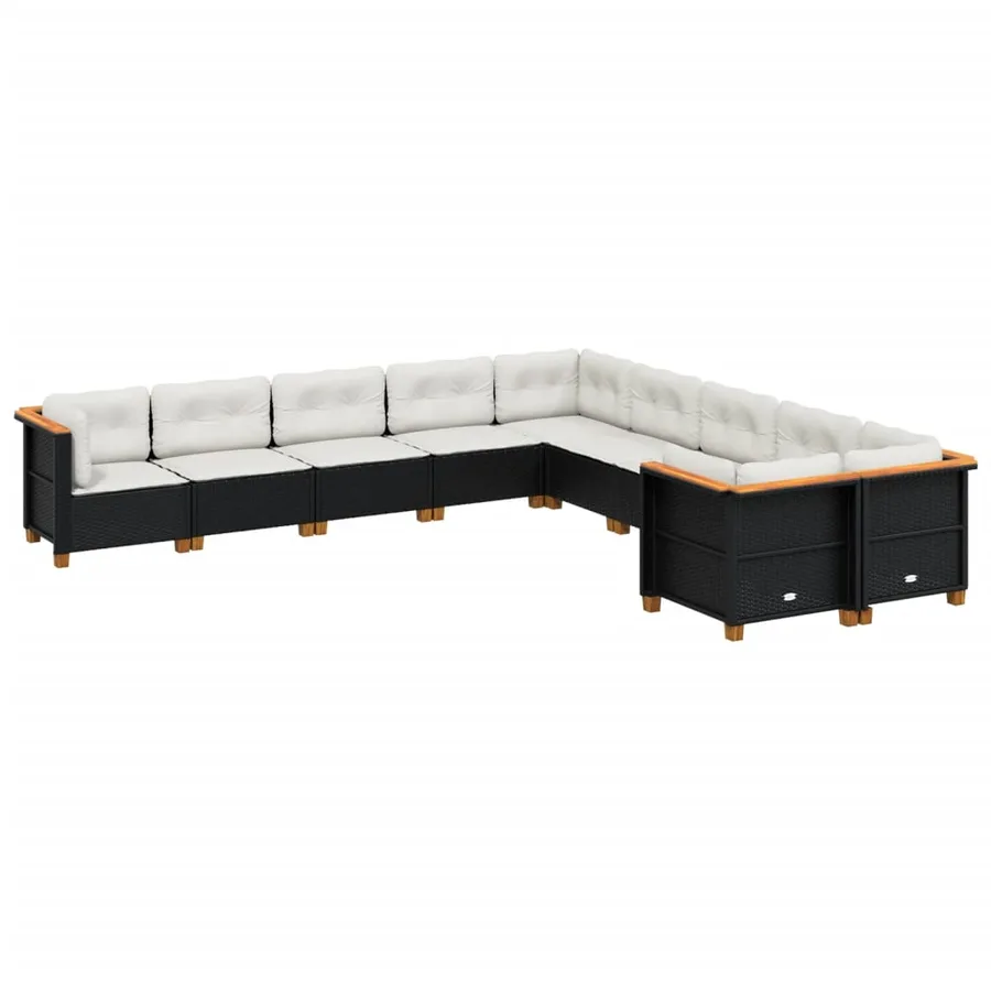 Salon de jardin 10 pcs avec coussins noir résine tressée - 2
