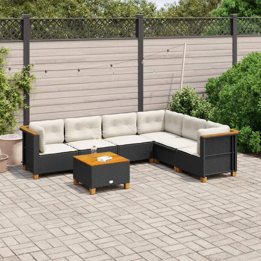 Salon de jardin 7 pcs avec coussins noir résine tressée 63,5 x 63,5 x 62 cm - 63,0 kg
