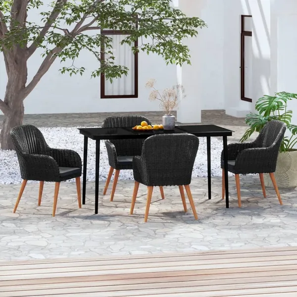 Ensemble à manger de jardin avec coussins 5 pcs Noir