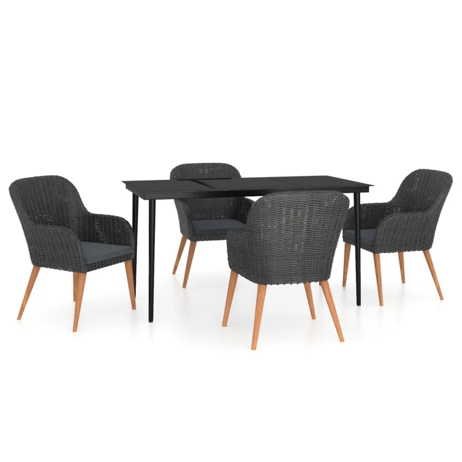 Ensemble à manger de jardin avec coussins 5 pcs Noir - 2