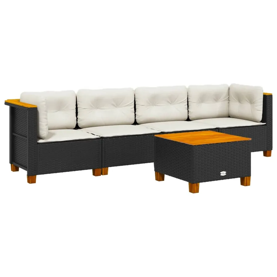 Salon de jardin 5 pcs avec coussins noir résine tressée - 2
