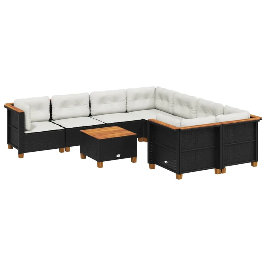Salon de jardin 9 pcs avec coussins noir résine tressée - 2