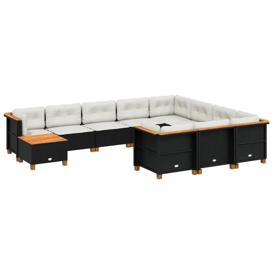 Salon de jardin 11 pcs avec coussins noir résine tressée - 2