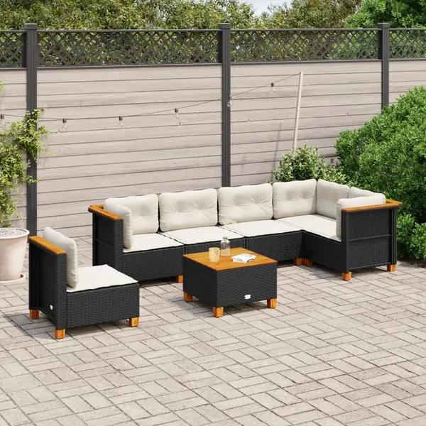 Salon de jardin 7 pcs avec coussins noir résine tressée 63,5 x 63,5 x 62 cm - 63,0 kg