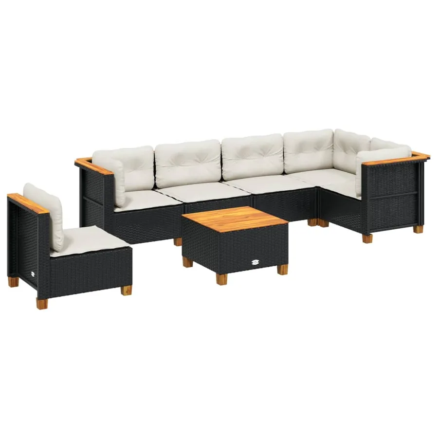Salon de jardin 7 pcs avec coussins noir résine tressée 63,5 x 63,5 x 62 cm - 63,0 kg - 2